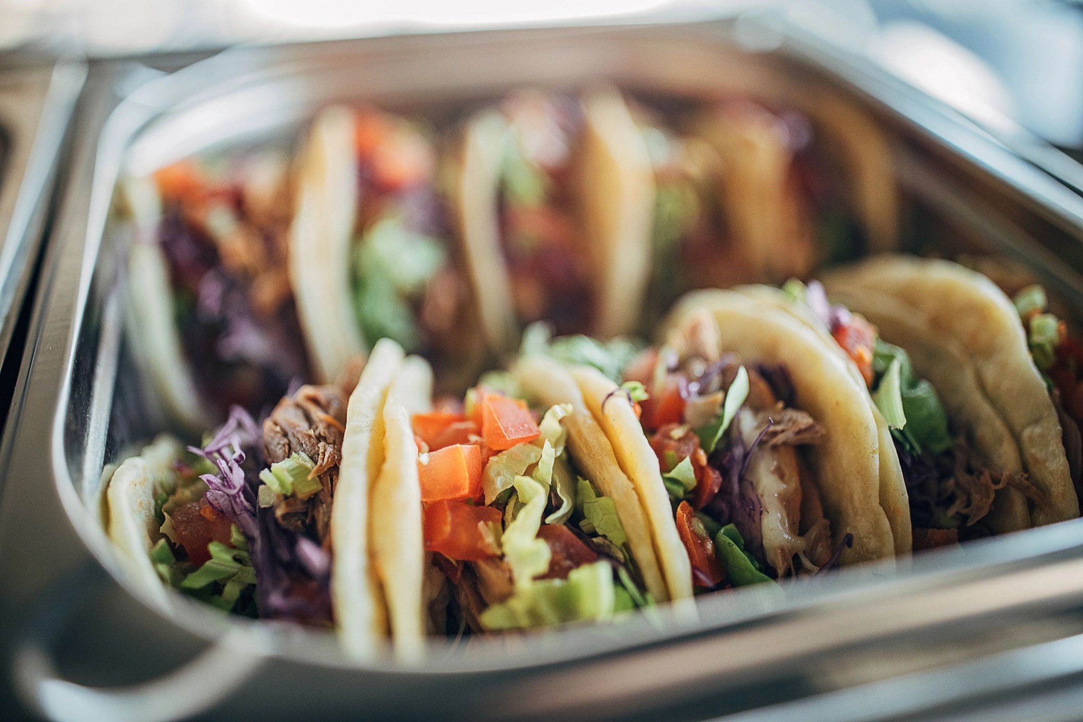 Close-up of beef tacos with vegetables