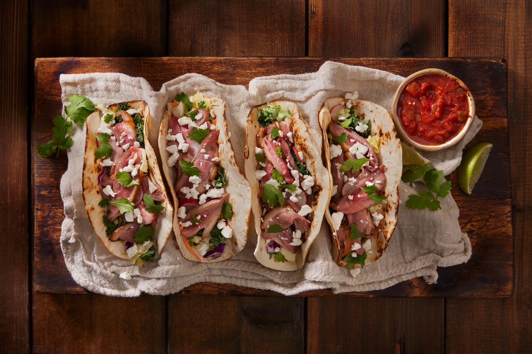 Tacos styled for a taco-and-wine pairing guide