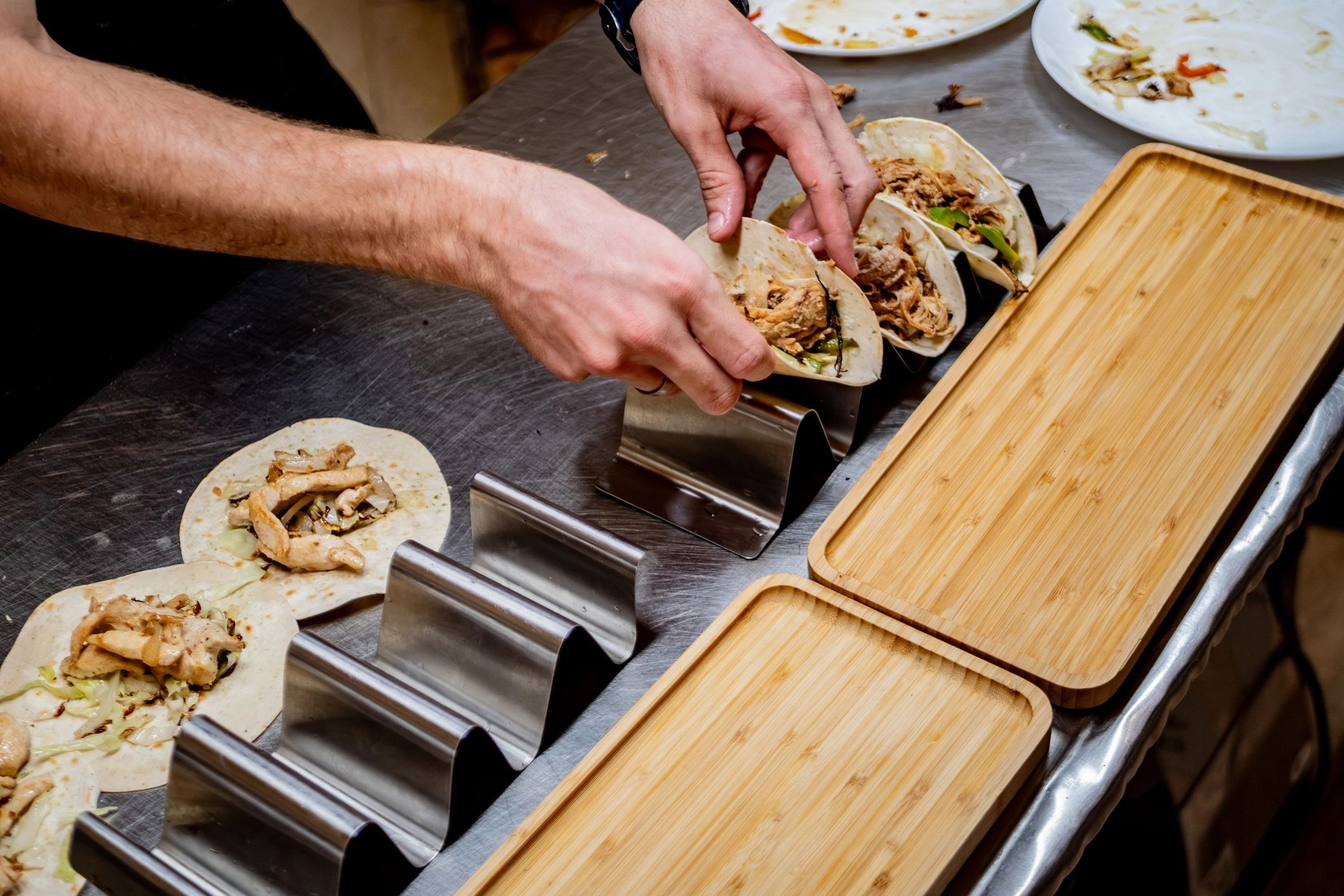 Close-up of preparing tacos